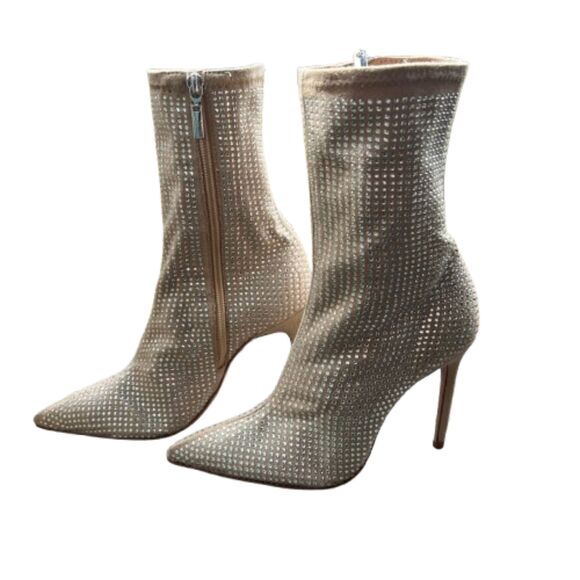 NEW Schutz Women's Sybil Suede & Rhinestone Beige Booties Size 5B- $175 - Picture 2 of 9